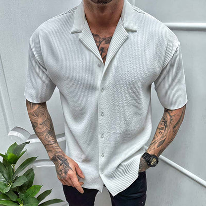 Men'S Cardigan Solid Color Short Sleeve Shirt