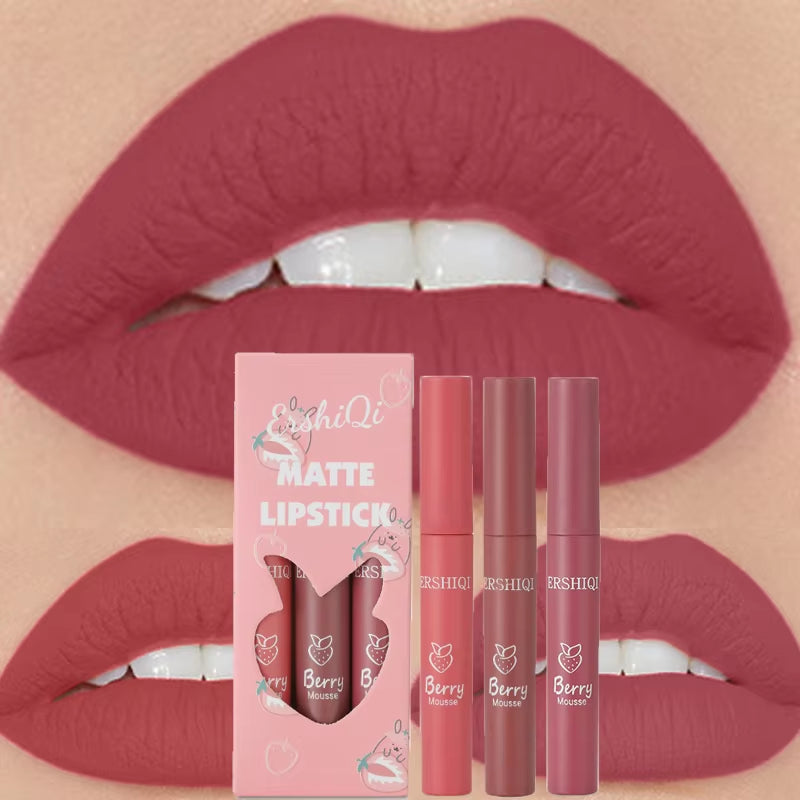 3Colors/Set Matte Lipgloss Wholesale Cheap Liquid Lipstick Kit Makeup Lip Gloss Set Batom Long Lasting Sexy Nude Lipstick Makeup