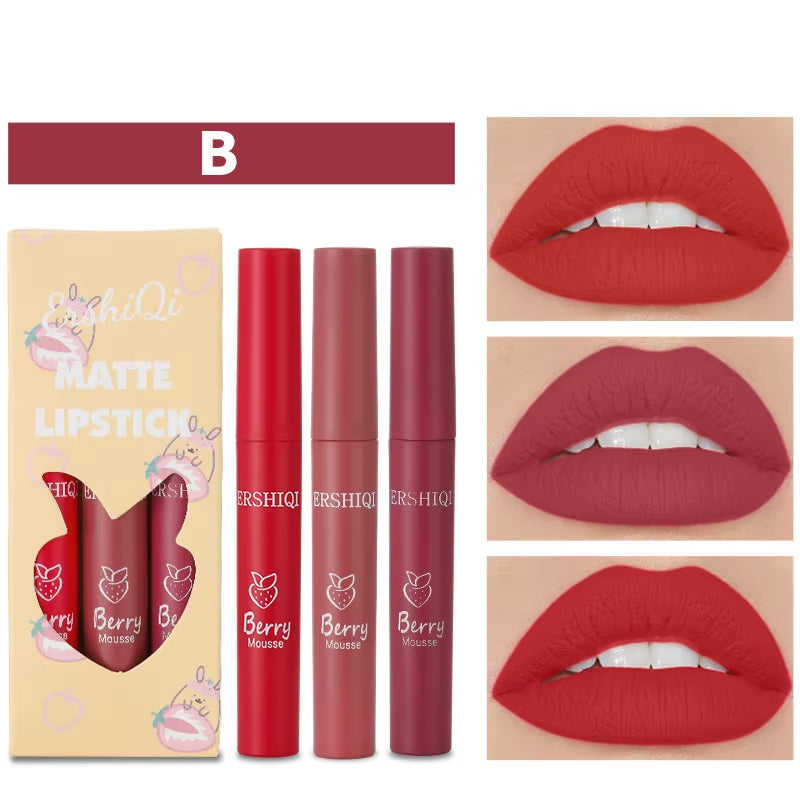 3Colors/Set Matte Lipgloss Wholesale Cheap Liquid Lipstick Kit Makeup Lip Gloss Set Batom Long Lasting Sexy Nude Lipstick Makeup