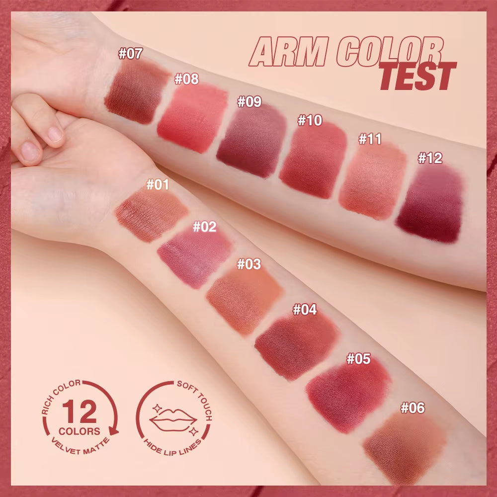 Liquid Lipstick Lip Gloss 12 Colors Waterproof Long Lasting High Pigment Lip Tint Velvet Lip Glaze Matte Lipstick Makeup