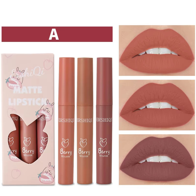 3Colors/Set Matte Lipgloss Wholesale Cheap Liquid Lipstick Kit Makeup Lip Gloss Set Batom Long Lasting Sexy Nude Lipstick Makeup