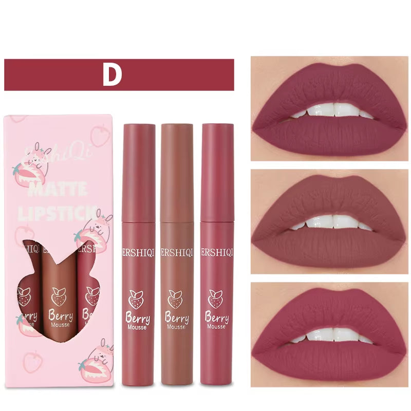 3Colors/Set Matte Lipgloss Wholesale Cheap Liquid Lipstick Kit Makeup Lip Gloss Set Batom Long Lasting Sexy Nude Lipstick Makeup